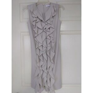 Calvin Klein Sz. 4 sheath Dress Ruffle Front Solid Cream/White zipper back